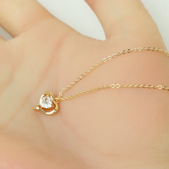 Rose Gold Heart Crystal Pendant Necklace, XPNL0240 - Picture 6 of 13
